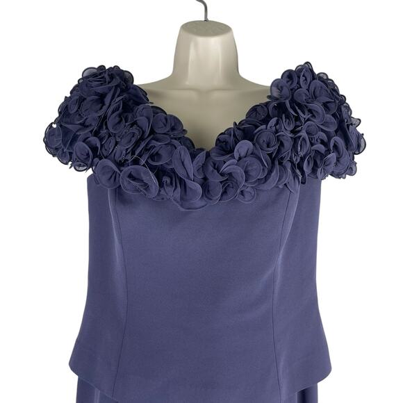 Daymor Floral Applique Off the Shoulder Evening Gown Purple Size 8 - Picture 4 of 15